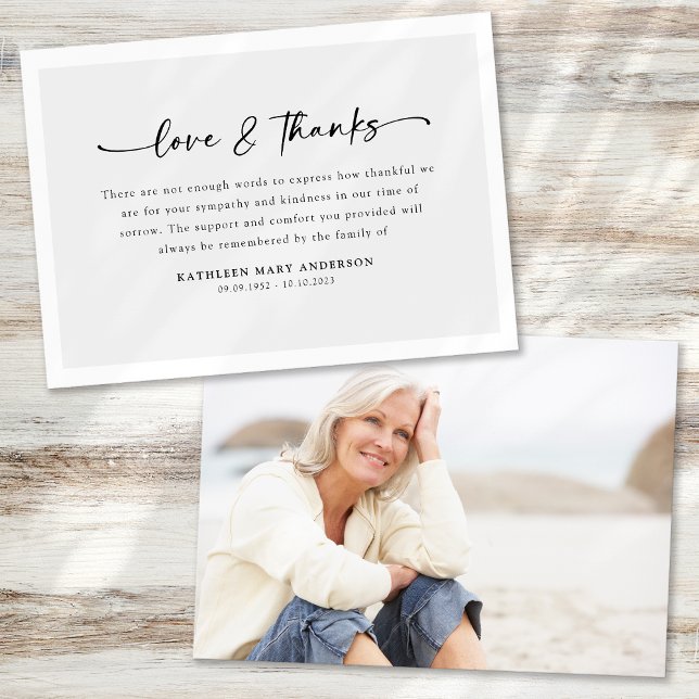 Cartão De Agradecimento Funeral de Foto de Script Simples (Criador carregado)