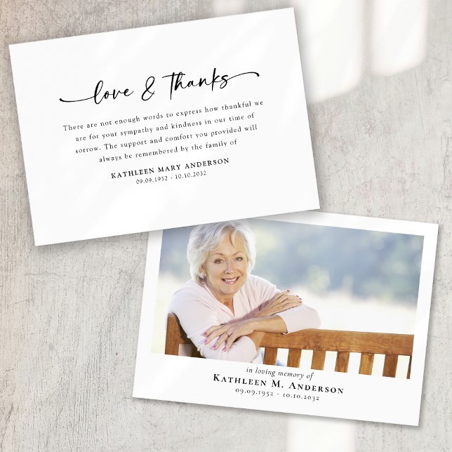 Cartão De Agradecimento Funeral de Foto de Script Simples (Criador carregado)
