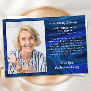 Cartão De Agradecimento Funeral de Foto de Simpatia Marble Azul Amando Mem