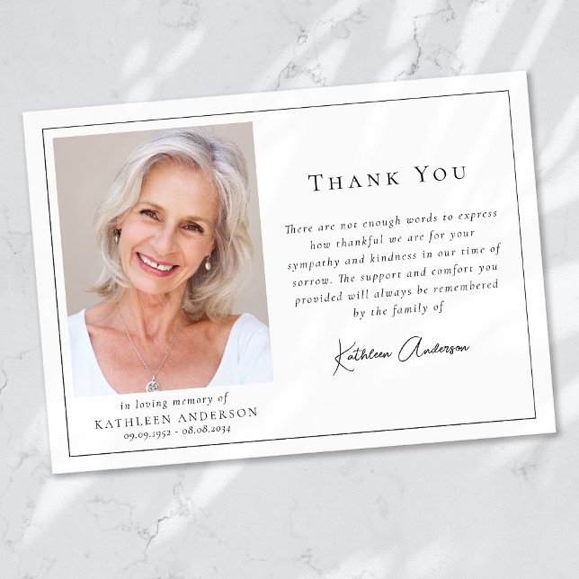 Cartão De Agradecimento Funeral de Foto Minimalista (Criador carregado)