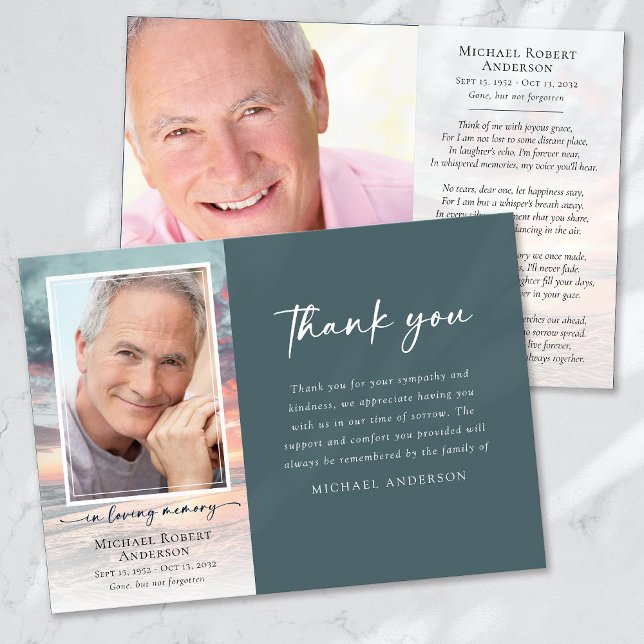 Cartão De Agradecimento Funeral de Fotografia da Memória do Oceano Sunset (Criador carregado)