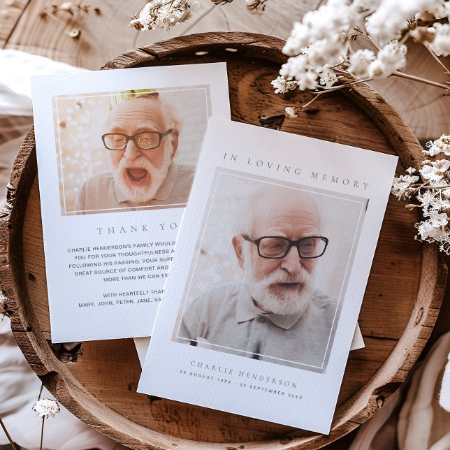 Cartão De Agradecimento Funeral de Memória Simples de Amar Moderno com 2 F (Criador carregado)