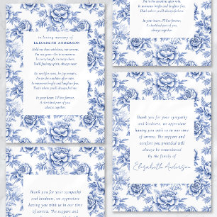 Cartão De Agradecimento Funeral de Poema de Toile de Porcelana Azul