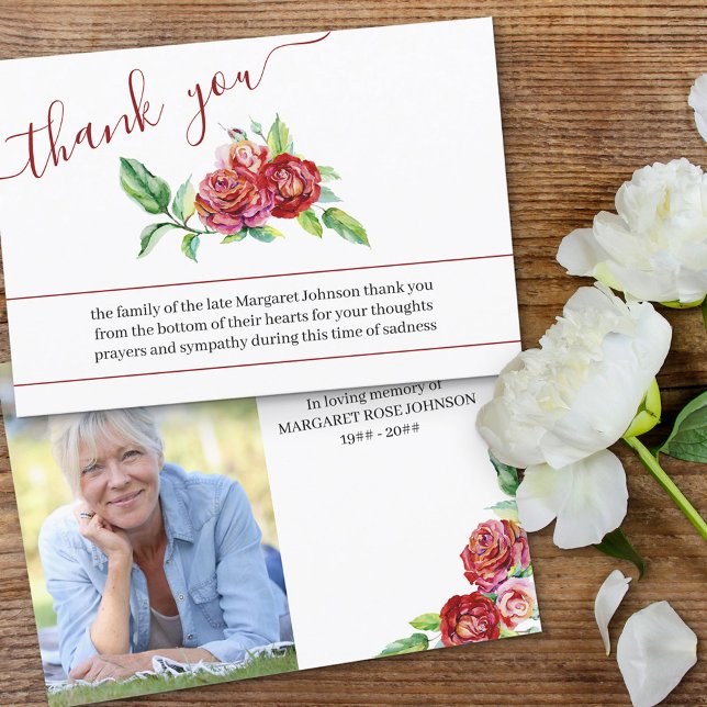 Cartão De Agradecimento Funeral de Rosas vermelhas de Fotografia e Waterco (Criador carregado)