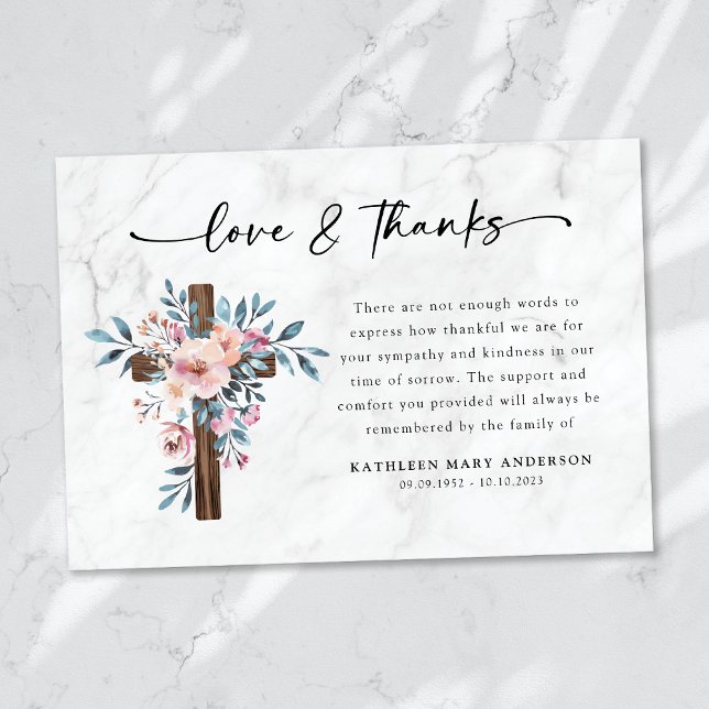 Cartão De Agradecimento Funeral de Script Cruzado Boho Floral (Criador carregado)