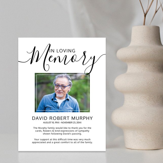 Cartão De Agradecimento Funeral de Script Elegante (Criador carregado)