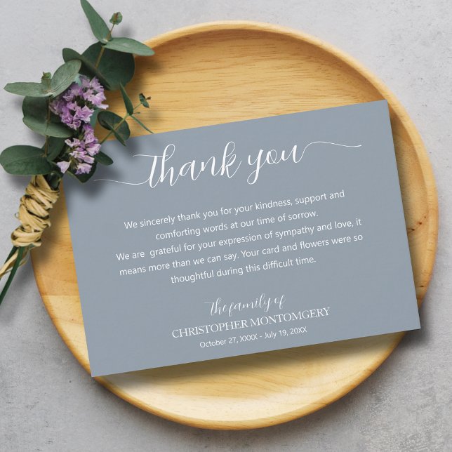 Cartão De Agradecimento Funeral de Script Elegante (Elegant script blue funeral thank you cards)