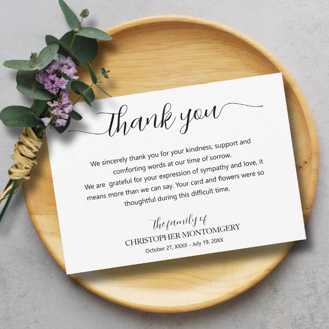 Cartão De Agradecimento Funeral de Script Elegante (Elegant script funeral thank you cards)