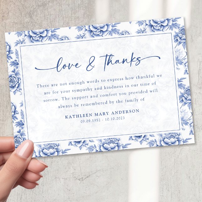 Cartão De Agradecimento Funeral de Script Floral Azul (Criador carregado)