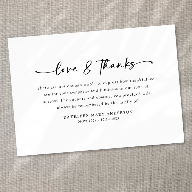 Cartão De Agradecimento Funeral de Script Simples (Criador carregado)