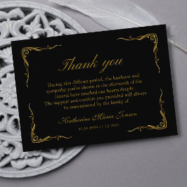 Cartão De Agradecimento Funeral de Simpatia Elegante Preta e Dourada Simpl