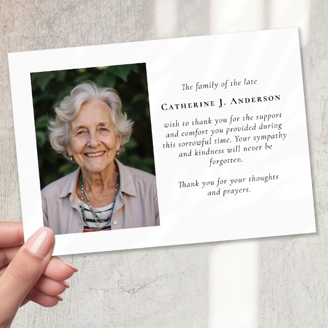 Cartão De Agradecimento Funeral de Simpatia Fotográfica Moderna Minimalist (Criador carregado)