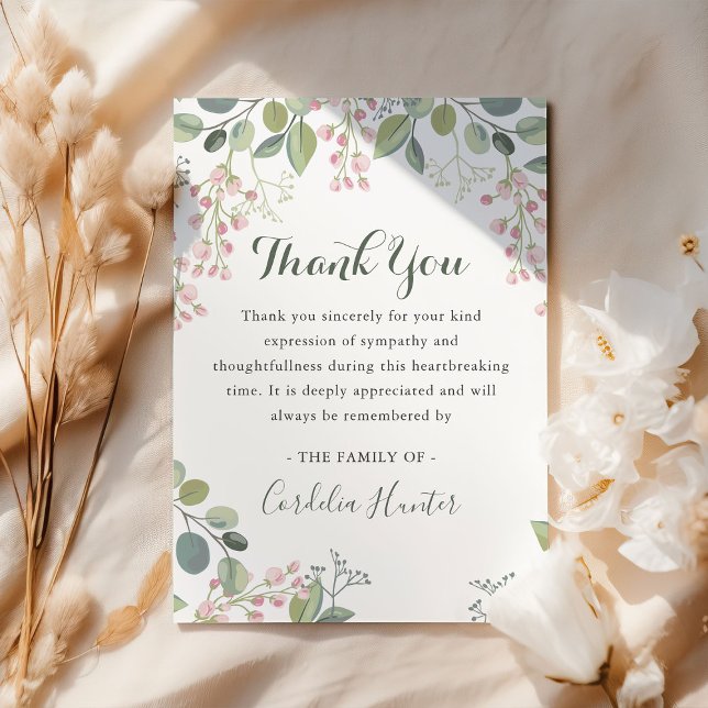 Cartão De Agradecimento funeral de simpatia por aquarela rosa Elegante (Criador carregado)