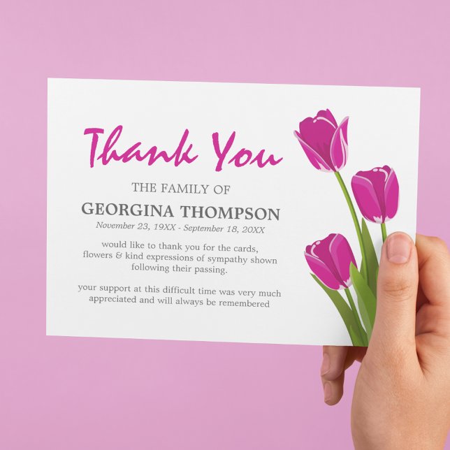 Cartão De Agradecimento Funeral de Tulipa Rosa (Criador carregado)