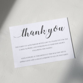 Cartão De Agradecimento Funeral Elegante da Caligrafia Negra Obrigado