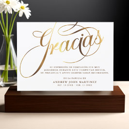 Cartão De Agradecimento Funeral Espanhol Branco e Dourado