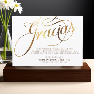 Cartão De Agradecimento Funeral Espanhol de Caligrafia Branca e Dourada
