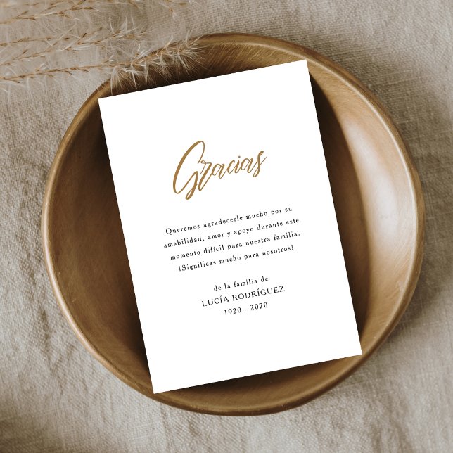 Cartão De Agradecimento Funeral Espanhol Gracias Memorial Dourado (Criador carregado)