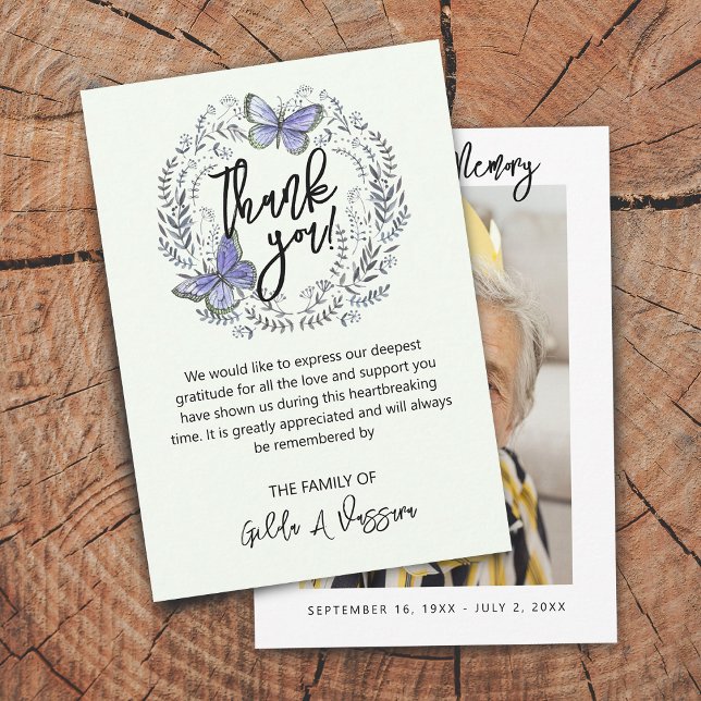 Cartão de agradecimento funeral floral borboleta 8 (3.5"x5" Butterfly Floral Funeral Thank You Card)