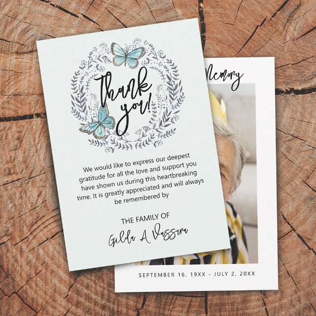 Cartão de agradecimento funeral floral borboleta 9 (3.5"x5" Butterfly Floral Funeral Thank You Card)