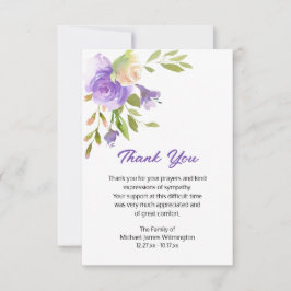 Cartão De Agradecimento Funeral Floral Purple Elegante Obrigado