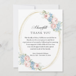 Cartão De Agradecimento Funeral Floral Rosa Rosa Elegante Obrigado