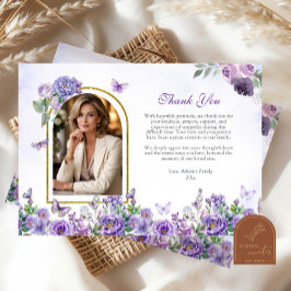 Cartão De Agradecimento Funeral Floral Roxo Borboleta
