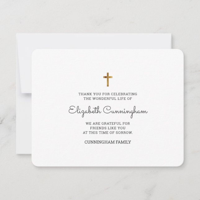 Cartão De Agradecimento Funeral Memorial Moderna E Simples Cruz Dourada (Frente)