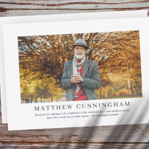 Cartão De Agradecimento Funeral Memorial Para Ele  Imagem Moderna Elegante