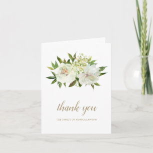 Cartão De Agradecimento Funeral Moderno Floral Branco Dourado Elegante