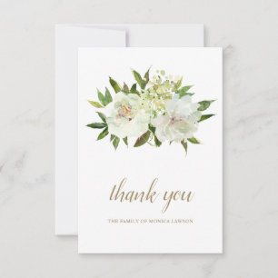 Cartão De Agradecimento Funeral Moderno Floral Branco Dourado Elegante