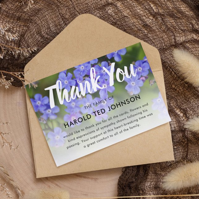 Cartão De Agradecimento Funeral Obrigado | Blue Esqueça-Me-Não Memorial (Criador carregado)