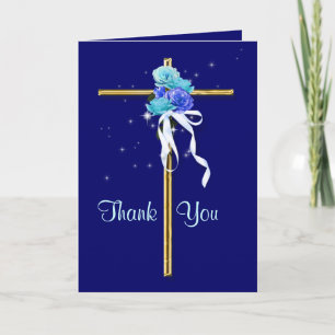 Cartão De Agradecimento Funeral "Obrigado", dourado azul religioso