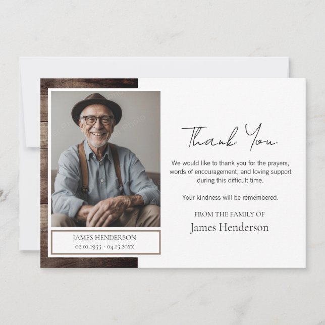 Cartão De Agradecimento Funeral Obrigado Foto (Frente)