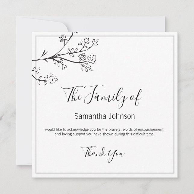 Cartão De Agradecimento Funeral Obrigado Ramificações e Borboleta Uma Foto (Frente)