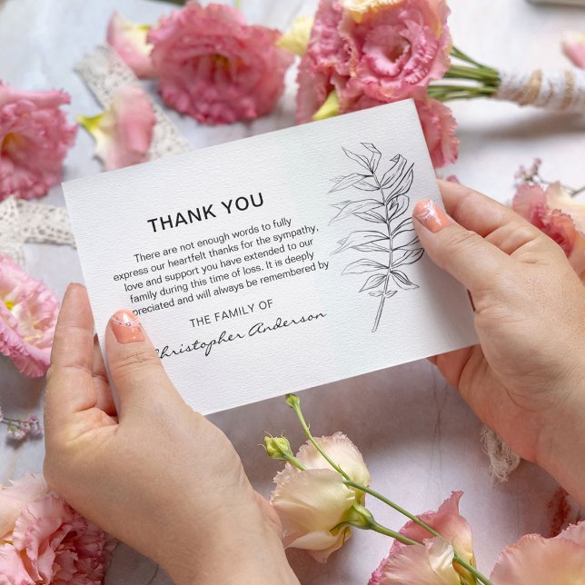 Cartão De Agradecimento Funeral preto e branco clássico mínimo (Criador carregado)