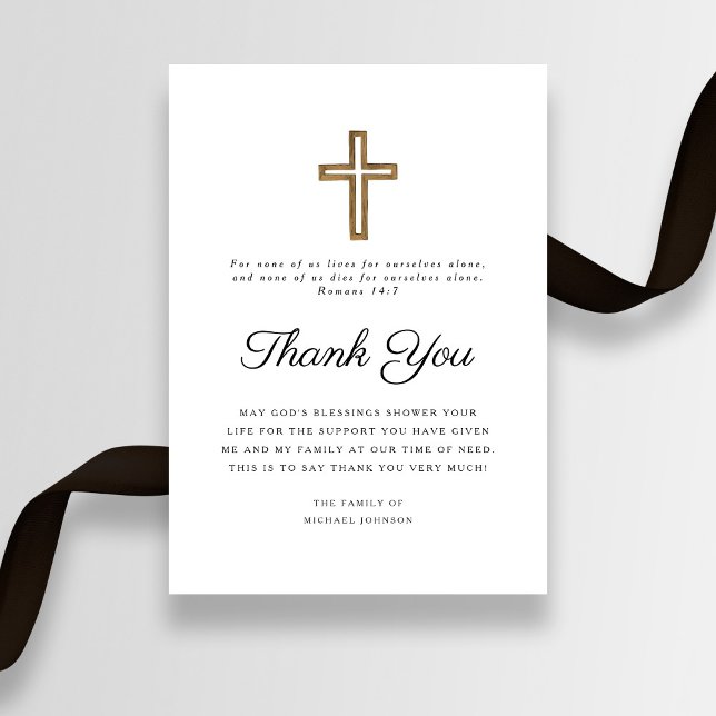 Cartão De Agradecimento Funeral Religioso Elegante (Elegant Religious Cross Funeral Thank You Card)