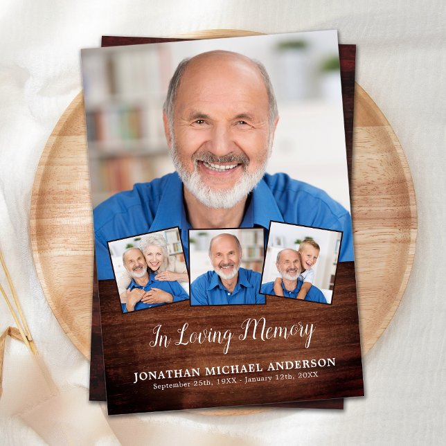 Cartão De Agradecimento Funeral Rustic Elegant 4 Photo Collage (Criador carregado)