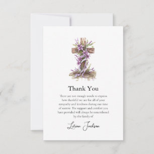 Cartão De Agradecimento Funeral Simples da Cruz Lilac Católica Romana