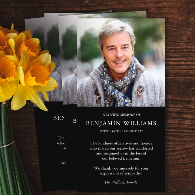 Cartão De Agradecimento Funeral Simples de Memória Fotográfica Obrigado Pl (funeral thank you cards, bereavement, elegant, simple, celebration of life, sympathy card)