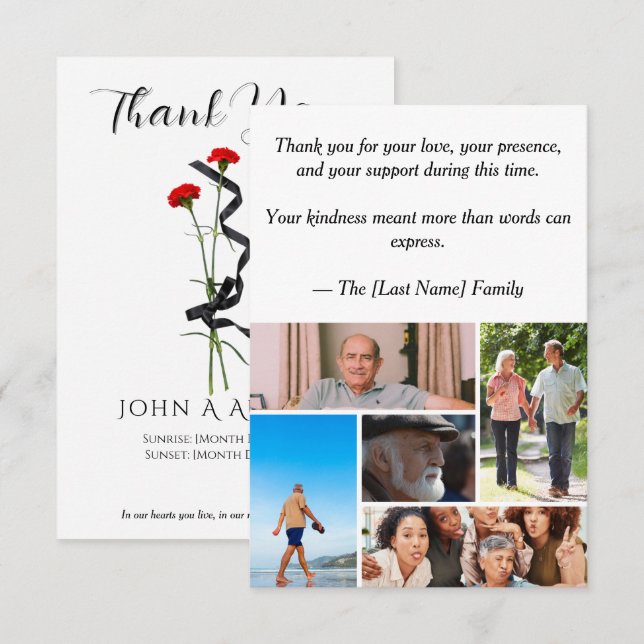 Cartão De Agradecimento Funeral Thank You Card  (Frente/Verso)