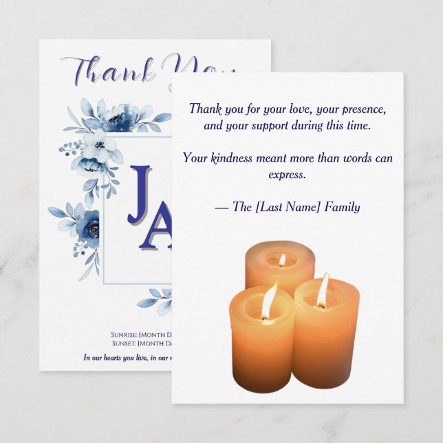 Cartão De Agradecimento Funeral Thank You Card  (Frente/Verso)