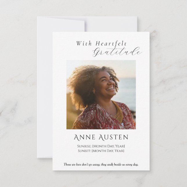 Cartão De Agradecimento Funeral Thank You Card – With Gratitude (Verso)