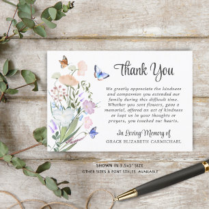 Cartão De Agradecimento Funerária Watercolor Flores Selvagens Borboleta Ob