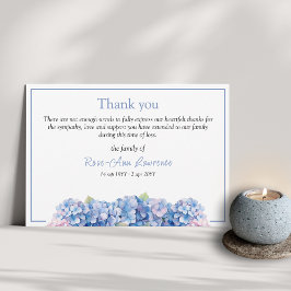 Cartão De Agradecimento Funerário com cor aquática azul hidrangea