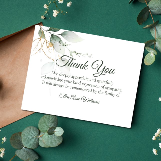 Cartão De Agradecimento Funerário Obrigado A Notar Natureza Da Tristeza |  (Green Sympathy Thank You Card)