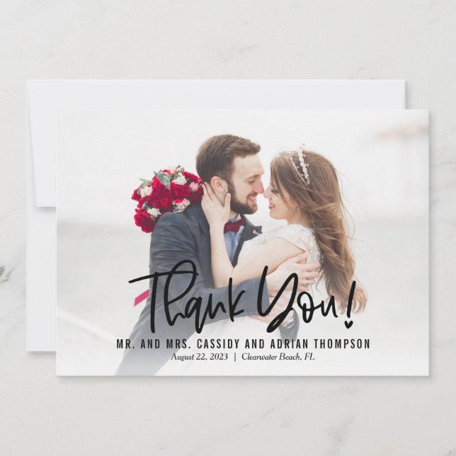 Cartão De Agradecimento Funky Escrevendo Editable Color Weding Obrigado (Frente)