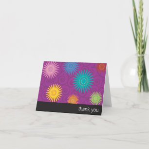 Cartão De Agradecimento Funky Flowers on Purple Thank You Card