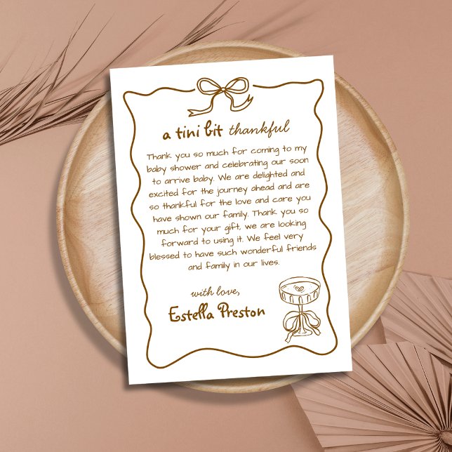 Cartão De Agradecimento Funky Whimsical Hand Drake Martini Chá de fraldas (Criador carregado)