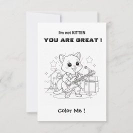 Cartão De Agradecimento Funny Musician cat  coloring card and maze